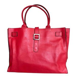 LEVENGER Vintage Red Leather Tote Bag Large Y2K Shoulder Laptop Bag Women’s